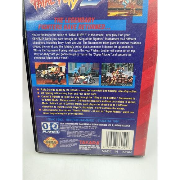 Fatal Fury 2 (Sega Genesis, 1994) With Box Tab - Authentic - Tested - Works! - Picture 3 of 9
